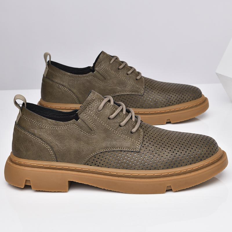 Breathable Male Sneakers Genuine Leather Men Casual Shoes Business Lace-up Mens Dress Shoes Elegantes Wedding Dress Shoes Hollow