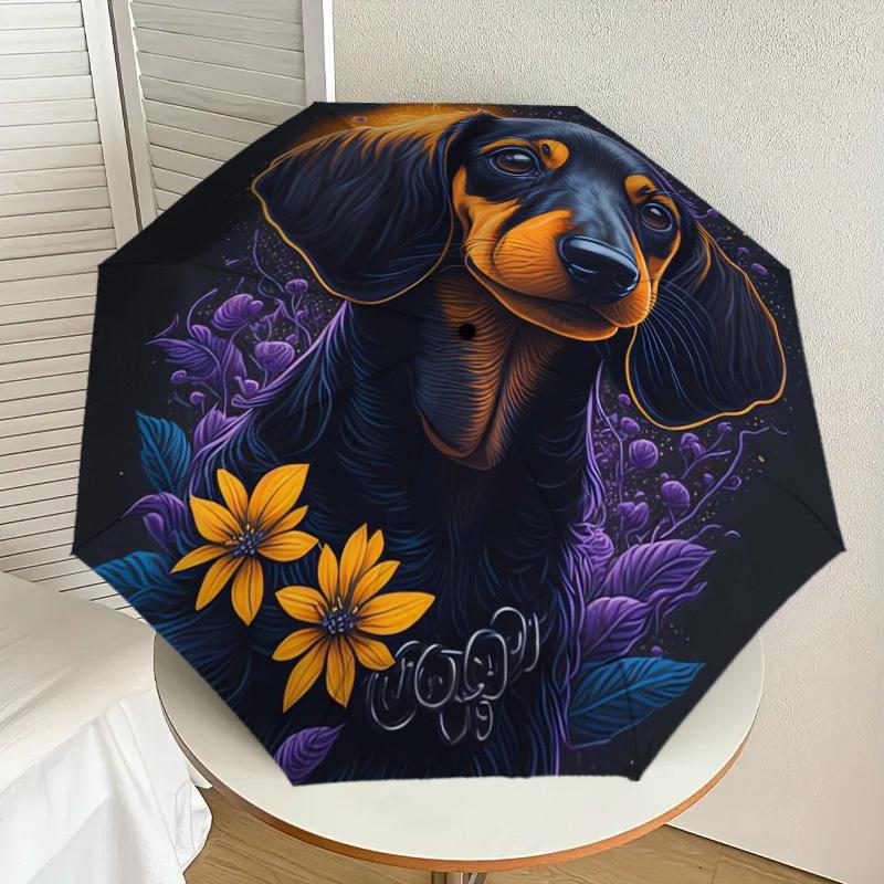 1pc Dachshund Flowers Night Artwork Umbrella with Plastic Handle,Suitable for All Seasons Home Travel Outdoor UmbrellaDD331