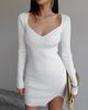 Белое вязаное мини-платье с длинными рукавами и v-образным вырезом в рубчик, облегающее платье-свитер, элегантные короткие осенне-зимние платья для женщин