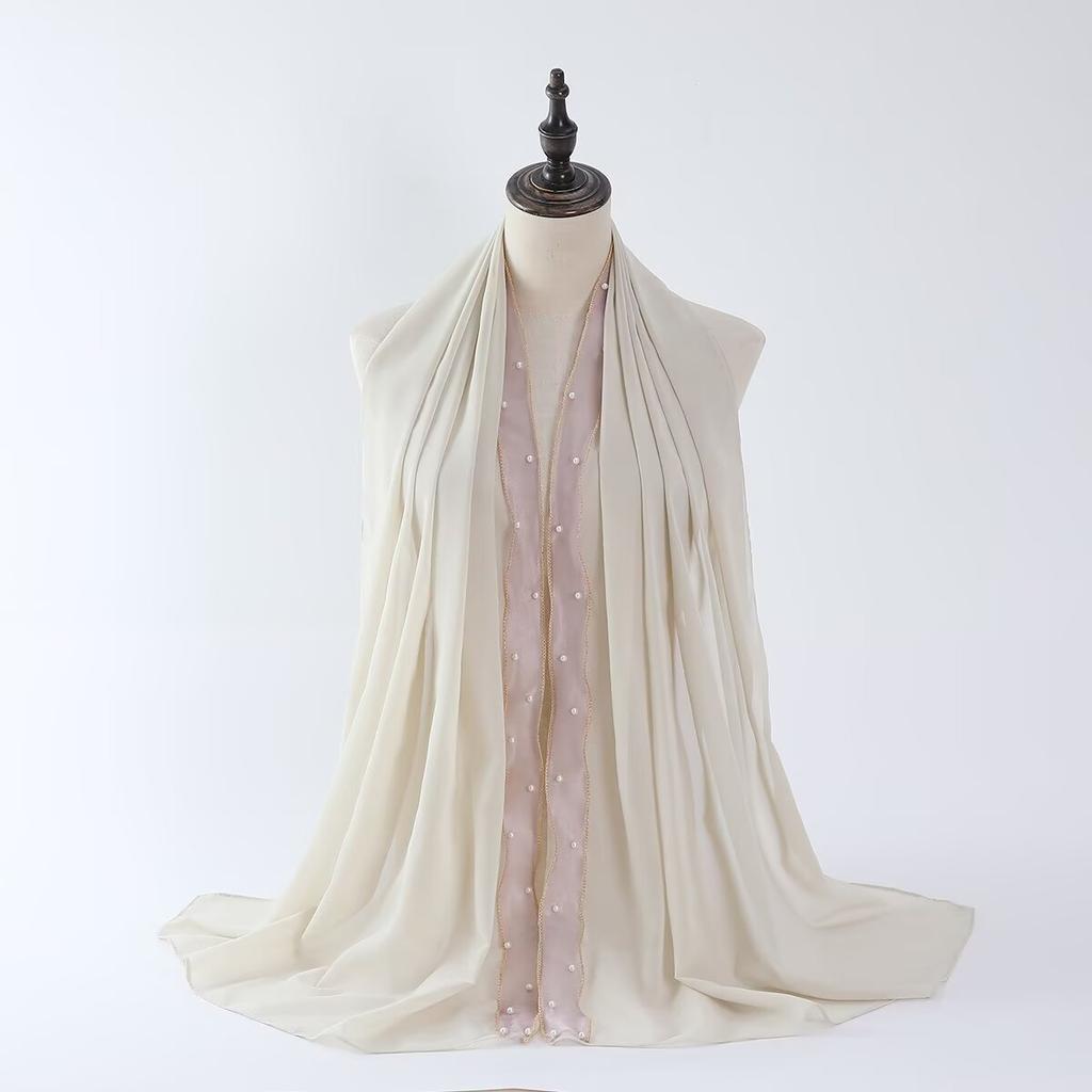 Роскошный платок из жемчужного шифона, мягкий однотонный длинный платок, тонкий хиджаб, мусульманский женский головной платок, этнический тюрбан-шаль 70*175 см