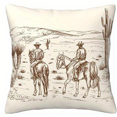 Home Decor Cowboys And Horses Western Desert Pillowcase Pattern Cushion Cover Suitable For Sofa Bedroom Car Pillow Cover