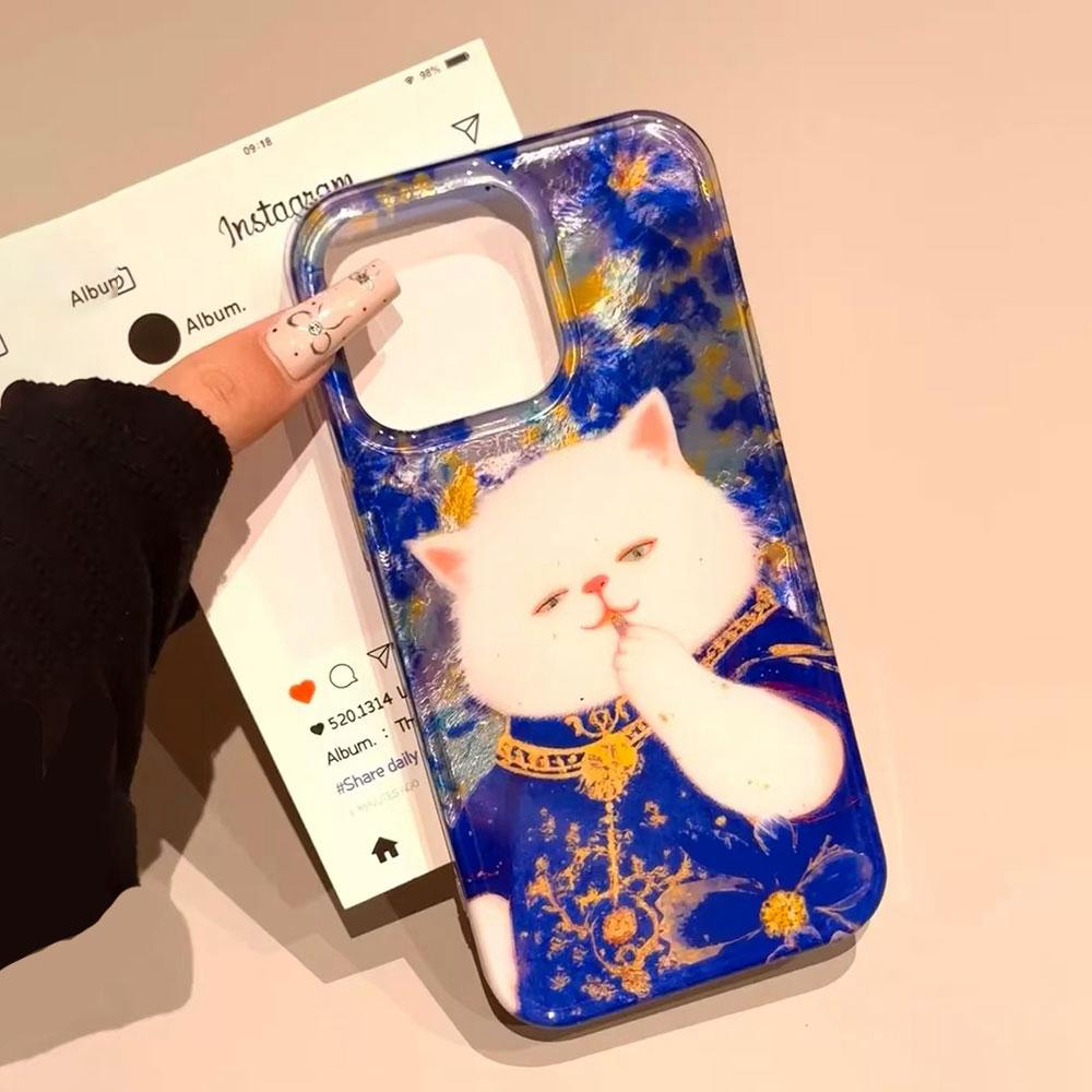 Retro Lucky Cute Cat Flower Girls Phone Case for Iphone 16 15 14 7 8 Plus 13 11 12 Pro Max X XS XR SE 2022 2020 16e Back Cover