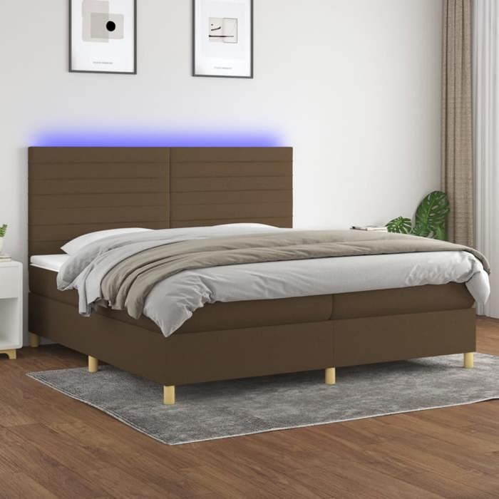 VidaXL Slat Bed Base with Mattress and LED, Upholstered Bed with Headboard, Double Bed, Adult Bedroom Bed, 3135544