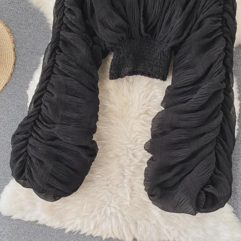 Женский шифоновый топ с рукавами-фонариками – европейский и американский дизайн, облегающий крой, модный и универсальный