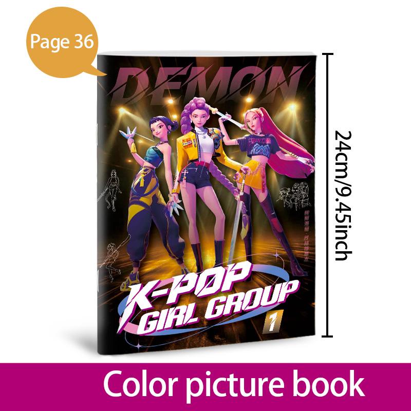 Новая книжка-раскраска с картинками K-Pop Охотники на демонов, 36 страниц, 24*17 см, Аниме, Периферия, Линейный рисунок, Раскраска, Детский альбом, Раскрашивание, Рисование