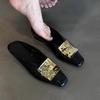 2025 новые ретро нишевые металлические декоративные квадратный носок баотоу полушлепанцы женские золотые на скрытой платформе танкетке крутые шлепанцы