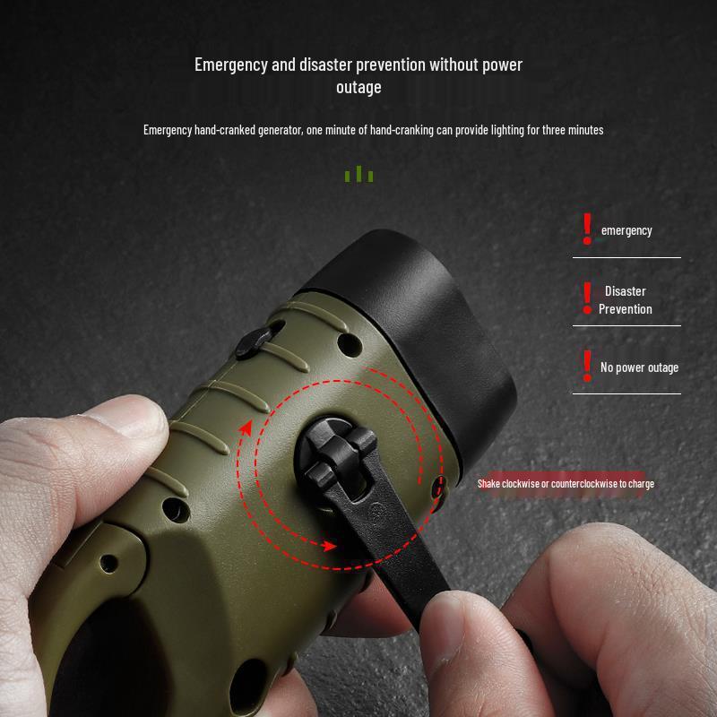 Solar Hand-Crank Multifunction LED Flashlight & Emergency Power Supply for Outdoor Camping