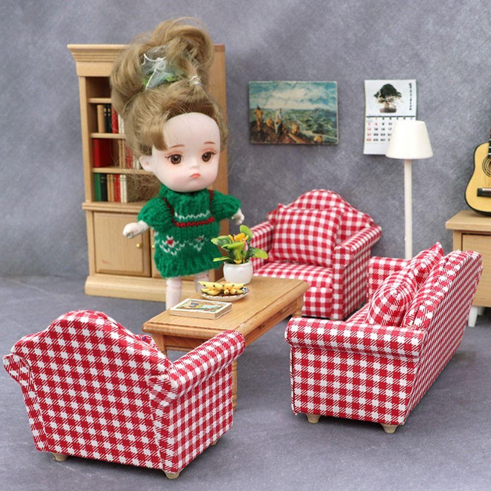 Simulation chair Wooden Table Doll House Decoration Dollhouse Sofa Cushion Table Furniture Toys