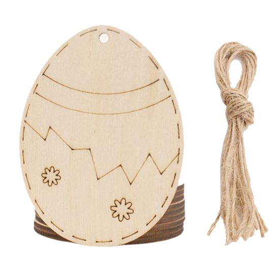 10Pcs Easter Pendant with Lanyard Rabbit Egg Hen Rooster Shape Easter-themed Wooden Charms Easter Decoration