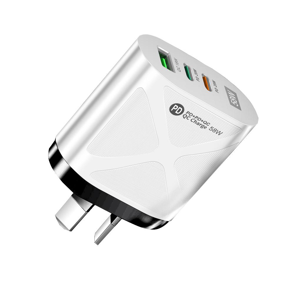58W Dual Fast Charger with 2PD+QC3.0, EU/US/UK/AU Plugs