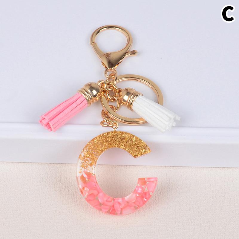 Материал из смолы с кисточкой, брелок с буквами алфавита, блестящий брелок, брелок с буквами, кулон на сумку, брелок с золотой фольгой и камнем