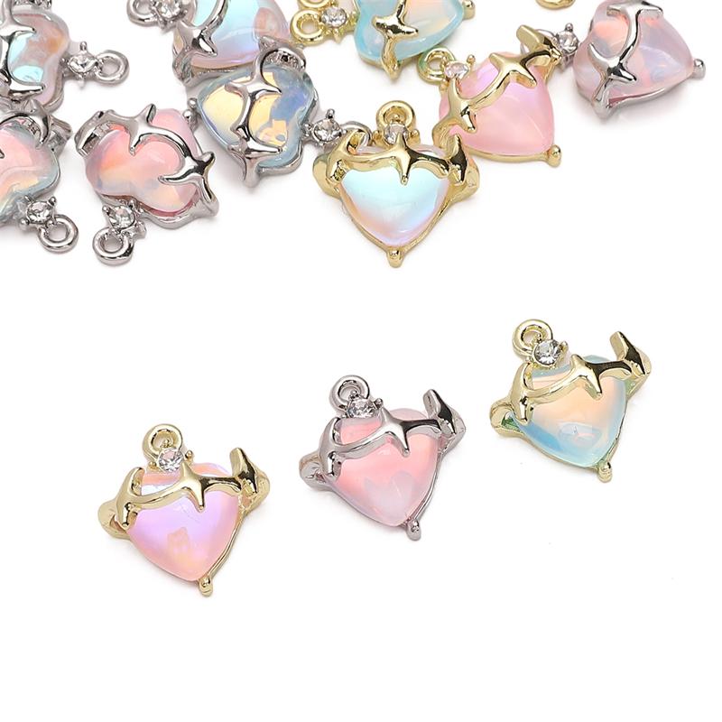 Радужные стеклянные и металлические шармы в форме сердца для изготовления украшений своими руками