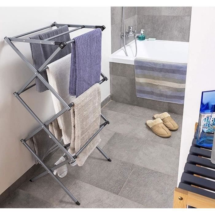 MODEZVOUS - Séchoir Linge Pliable et Extensible Métallique - Etendoir Pliable - Séchoir Pliable- 3 Hauteurs - 11 Barres - Rési[135]