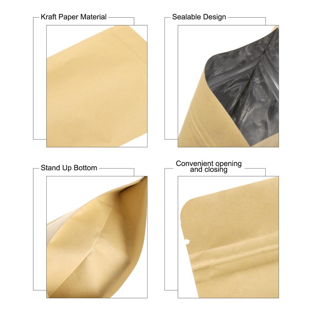 Пакеты uxcell 50 шт., герметичный бумажный пакет Kraft Stand Up, герметичный пакет из фольги, герметичный пакет, пакет с застежкой-молнией, упаковка для хранения продуктов, образец, желтый, 7x11,8 дюйма