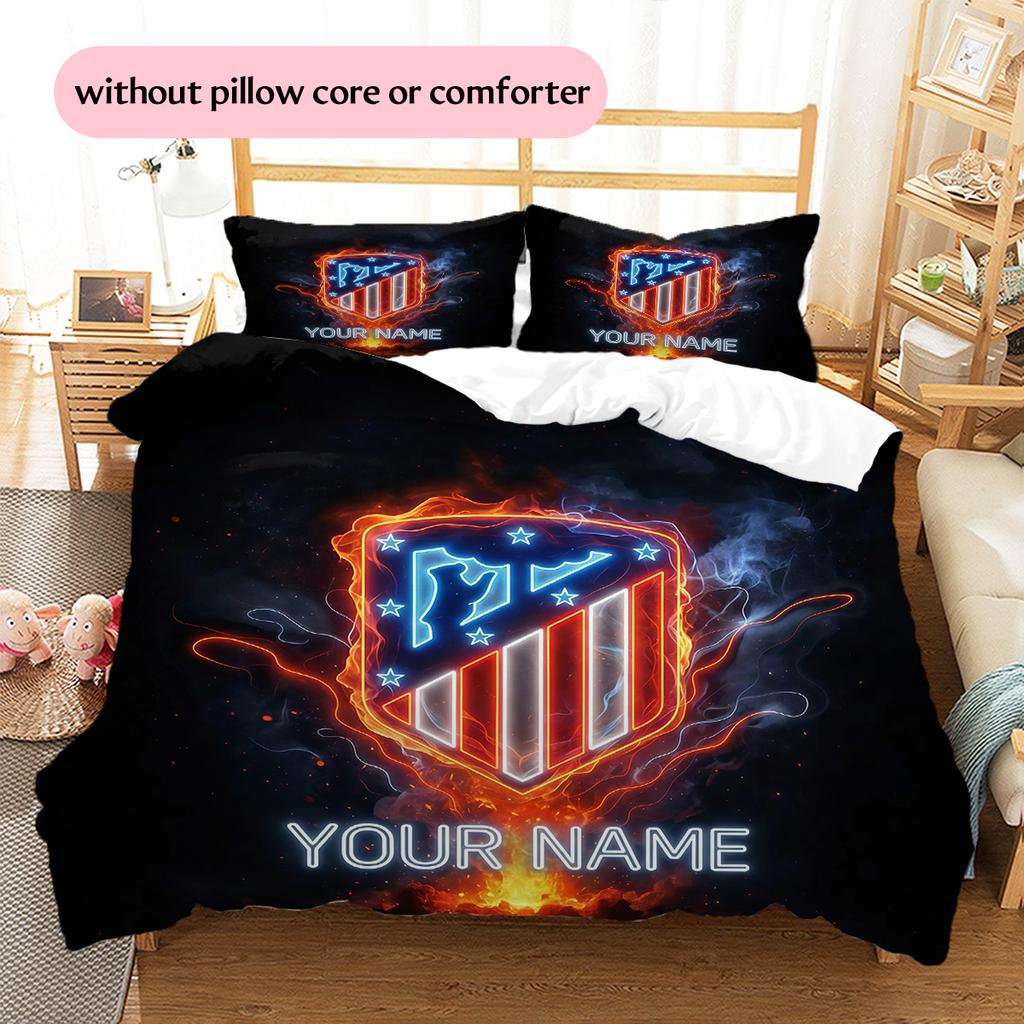 Custom Name Atletico Madrid Pattern Bedding Quilt Set Home Decoration Gift (1 * duvet cover + 2 * pillowcase without core)
