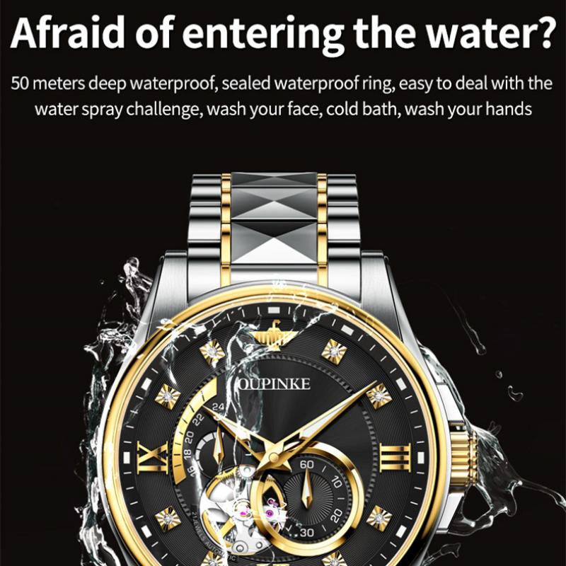 OUPINKE Новые мужские часы для бизнеса и отдыха, многофункциональные светящиеся полые часы для бизнеса, элитные часы