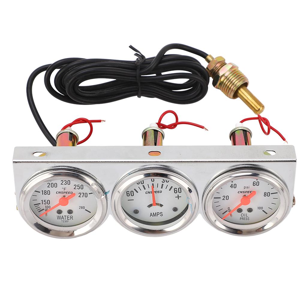 Universal 52mm Triple Gauge Kit Set 3 In 1 AMP Oil Pressure Water Temp Meter for Most 12V Vehicles
