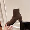 Women Ankle Boots Autumn Winter Fashion High Heels Chunky Middle Heel Suede Short Boots Woman Round Toe Back Zip Casual Shoes