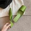 Fashion Elegant Green Satin Designer Slippers Women 2025 Summer Fashion Low Heel Square Toe Mules Loafers Luxury Comfort Slide Sandals