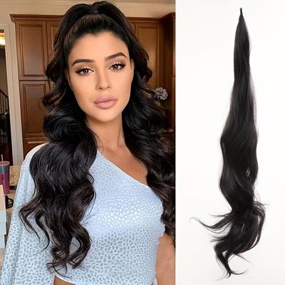 32-дюймовый гибкий наращивание хвоста, длинный хвост, наращивание волос, вьющиеся светлые синтетические хвостики, шиньон для женщин