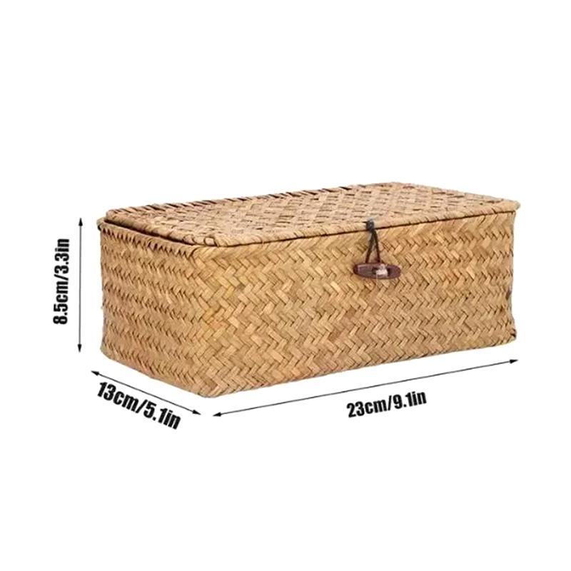 Прямоугольная корзина для хранения, плетеная вручную коробка для хранения из морской травы, плетеная корзина, настольный органайзер для косметики, многоцелевой контейнер