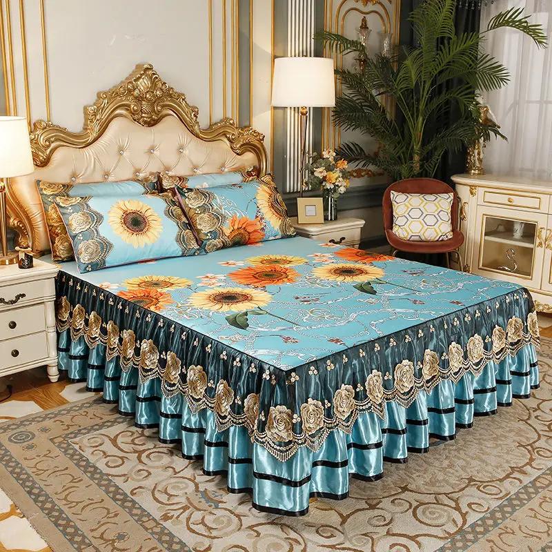 3 шт., мягкий коврик для льда, покрывало на кровать, комплект простыней с вышивкой, который можно стирать в машине, с фиксированной резинкой для размера Queen King Size