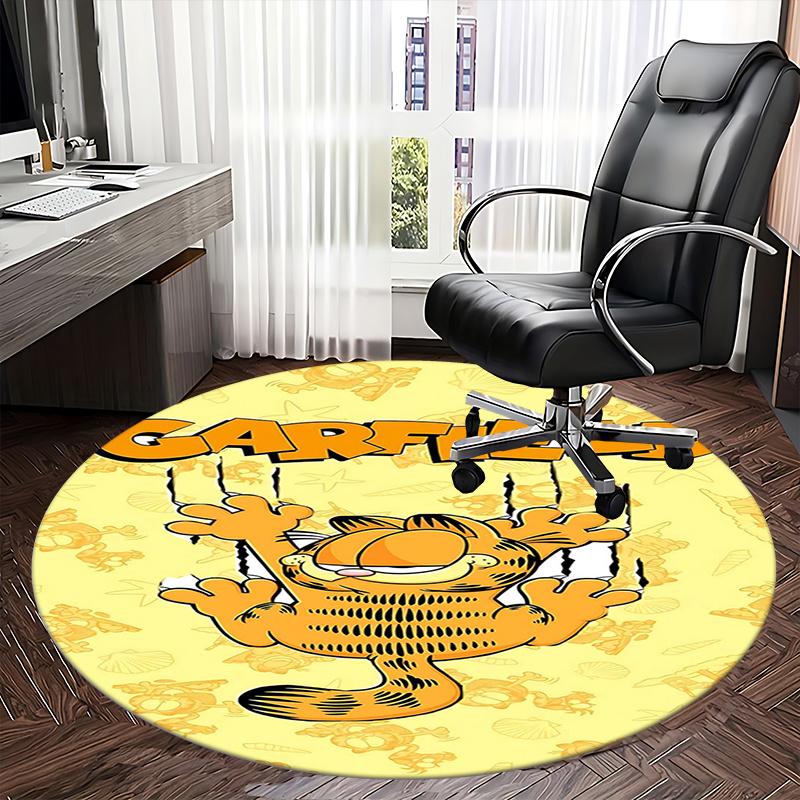 Garfield,CartoonCat Chair mat Round Rug-Office carpet, Machine Washable, Non-slip, Suitable for Living Rooms, Bedrooms, Entryways, and Holid