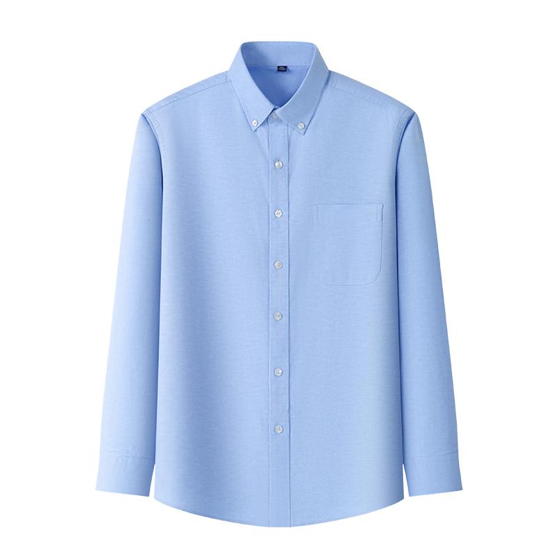 Elastic Cotton Oxford Men Solid Shirts Long Sleeve Business No-iron High Quality Classical Shirt Male Button Collar
