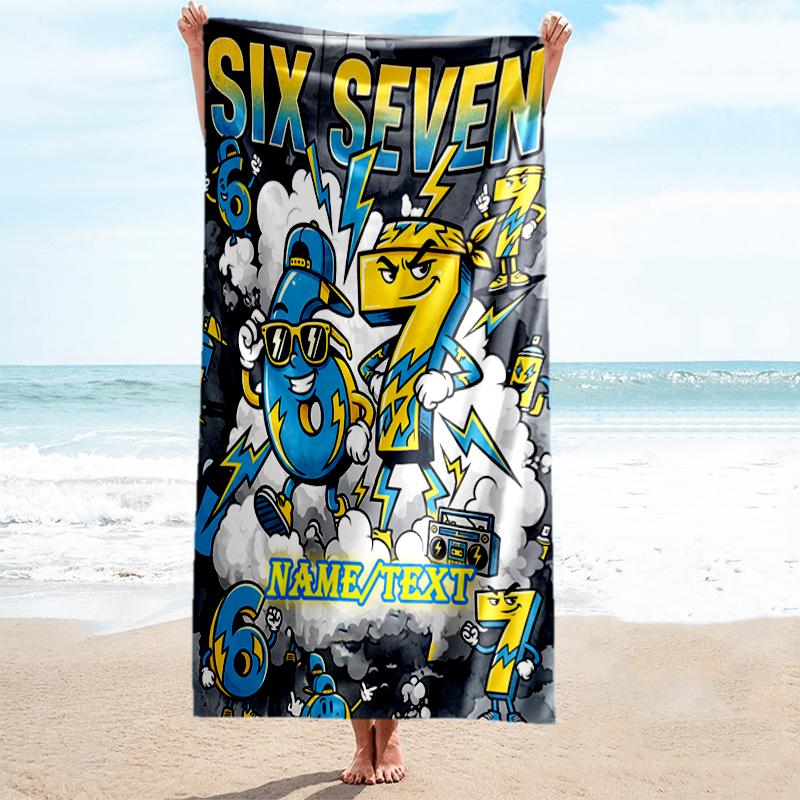1PC Custom Name "Six Seven Adventure" Beach Towel Highly Absorbent And Sand-Resistant Towel for Swimming, Pool, Yoga, And Travel Lightweight