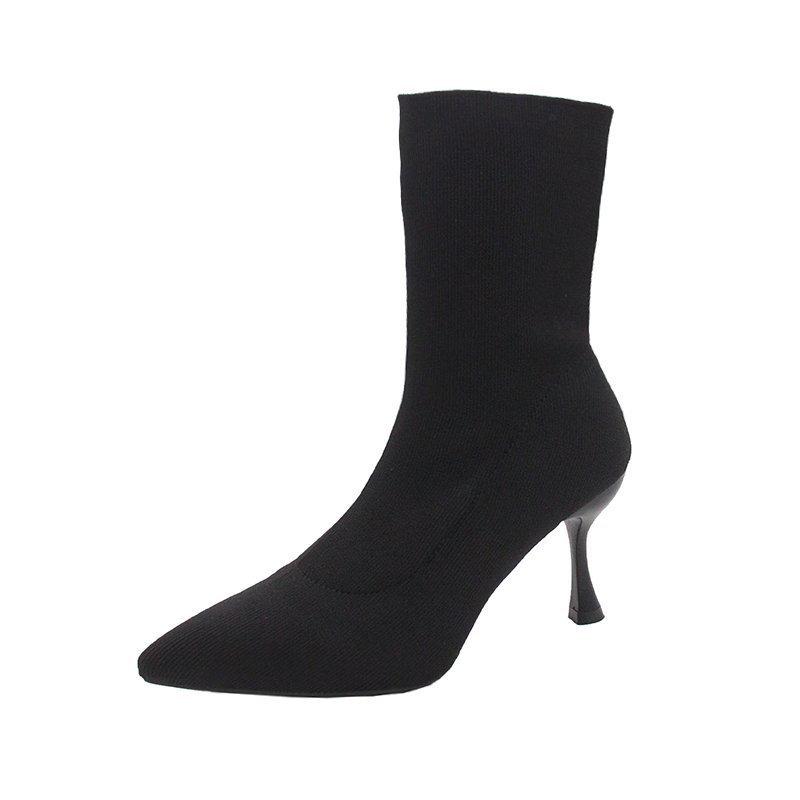 European Autumn/Winter Stiletto Knitted Wool Pointed Toe Sock Ankle Boots: Slimming, Elastic High Heels for Women.