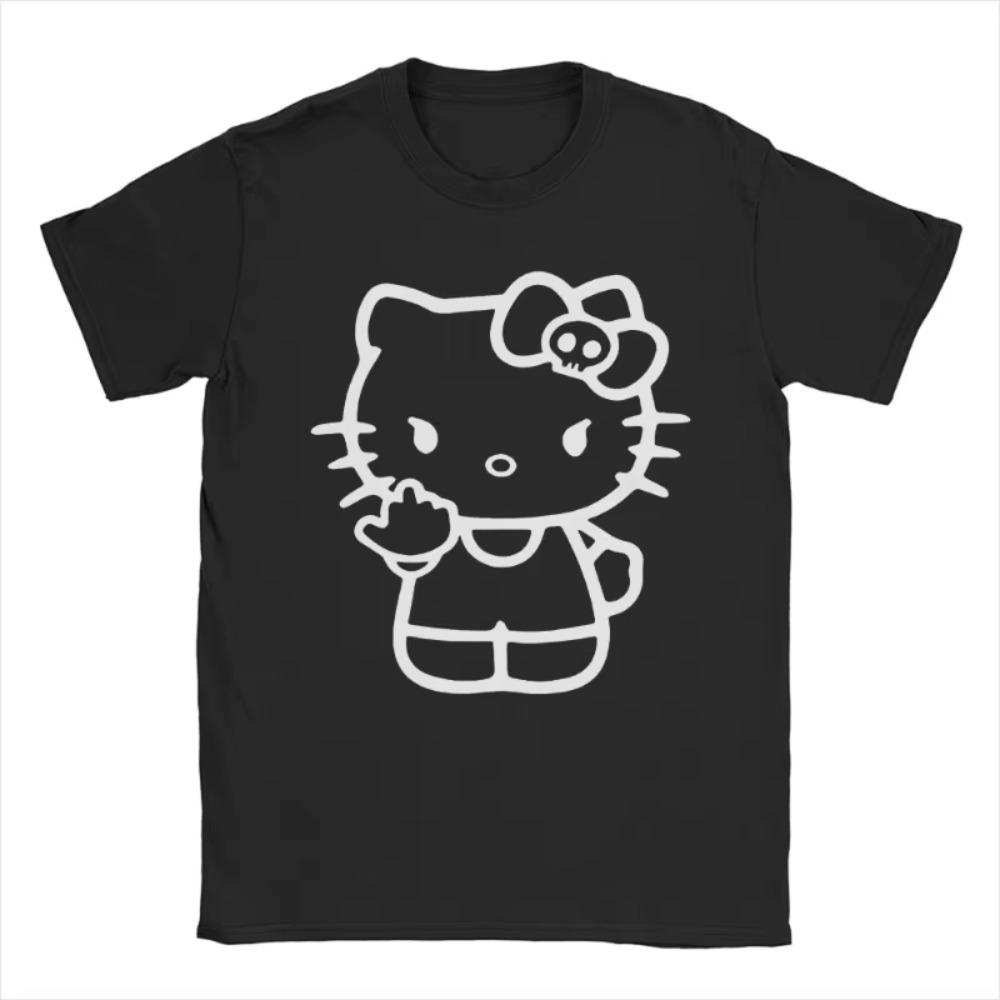 Hello Kitty Womens Middle Finger Tshirt Cotton Fashion Fun Tshirt Round Neck Tshirt Short Sleeve Top Short Sleeve