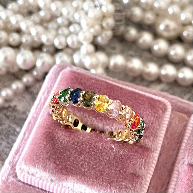Elegant Fashionable Open Adjustable Ring For Women Featuring Vibrant Colorful Diamonds