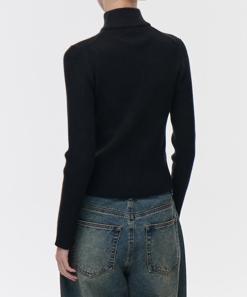 MUSINSA STANDARD WOMAN Ribbed Slim Knit Zip-Up [Black]