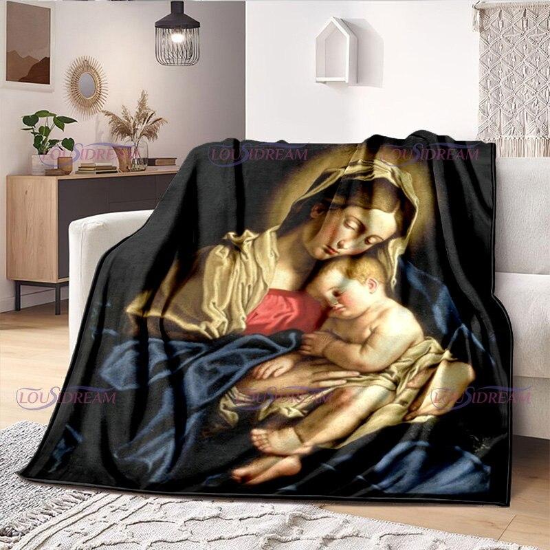 Religious Blessed Virgin Mother Mary Fleece Warm Soft Throw Blankets Fuzzy Bed Blanket for Couch, Bed, Sofa Ultra Warm and Cozy