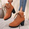 Fashion Women Ankle Boots Spring Winter High Quality Boots Lace-up Luxury Shoes Ladies Comfortable Outdoor High Heels Boots Women