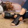 Fashion Beige High Heel Sandals Comfortable Women's Cork Wedge Buckle Medium Open Toe Black Handmade Girls Thick Sole