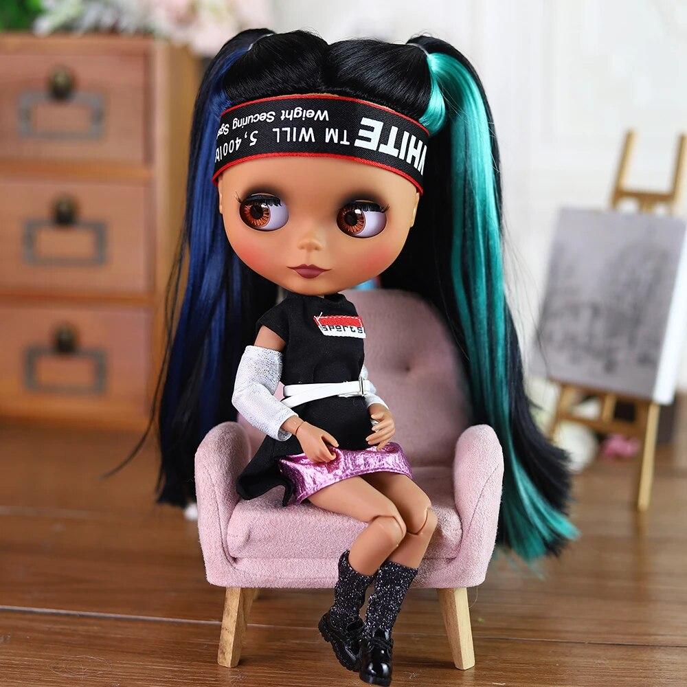 ICY DBS Blyth Doll Ball Joint Body Colorful Hair Black Skin Matte Face Nude Doll and Set Doll Dress Up Game Gift Fot Girl
