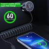 Dual Port Car Charger with Coiled Cable USB Type C Car Lighter Slot Universal Phone Fast Charging Adapter