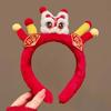 Embroidered Bow New Year Hair Hoop Lion Hanfu Hair Accessories Sweet Red Plush Headband  Kids