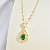 Titanium Steel Emerald Water Drop Necklace Women'S Light Luxury Retro Personality Versatile Micro-Inlaid Pendant Collarbone Chain