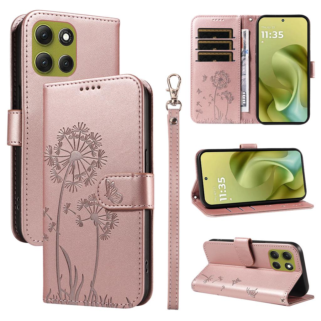 For Motorola Moto G86 5G/G86 Power 5G Leather Wallet Case with Strap Dandelion Imprint Phone Stand Cover