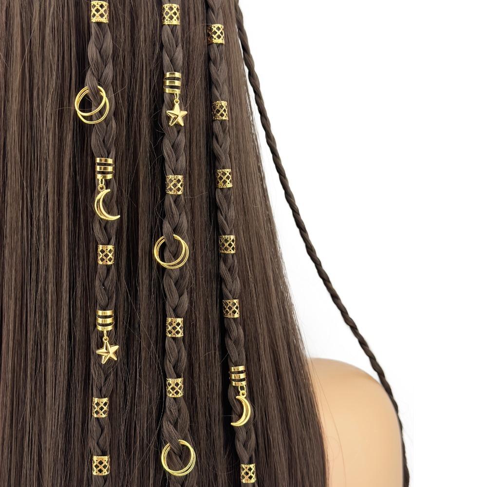 44pcs Stars Moon Hollow Out Hair Ring Dread Locks Hair Braid Tubes Dreadlocks Beads Decor