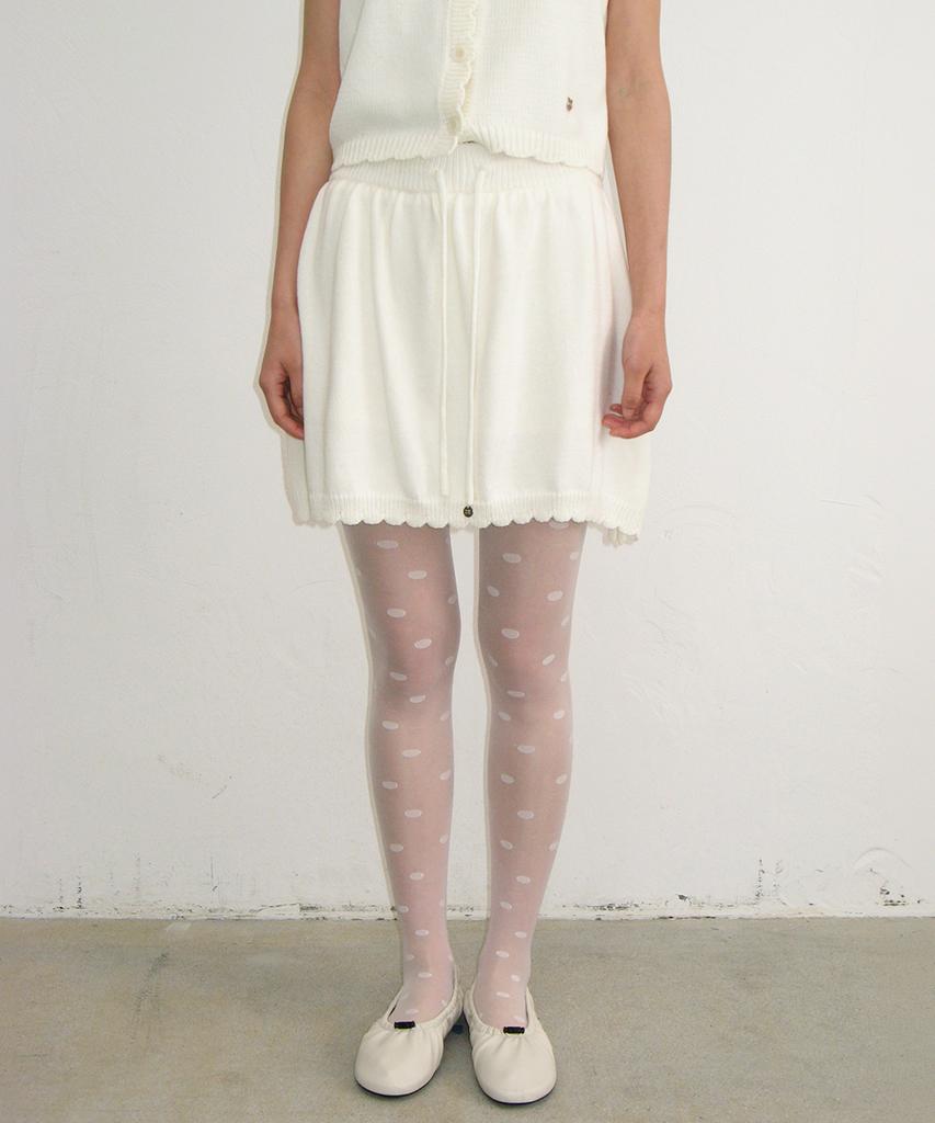 Ronron Scallop Trim Knit Mini Skirt Ivory