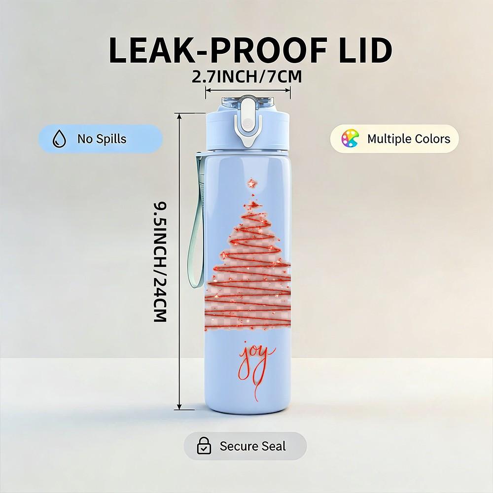 1PC Thin Line Red Christmas Tree Print 750ml Color Plastic Sports Water Bottle Leakproof Flip Straw Lid Suitable for Sports Office Home Use