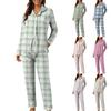 Женский повседневный модный комплект для дома с клетчатым лоскутным принтом, брюки с длинным рукавом