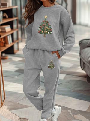 Праздничный женский комплект свитшот и спортивные штаны с рождественской елкой