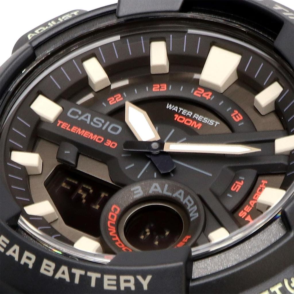Casio World Time Quartz Wristwatch with Black Inverted LCD and Military Green Overseas Model AEQ-110W-3AV Men's Analog-Digital Display, [Used]