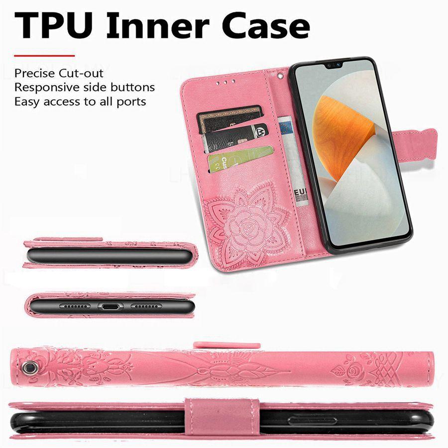 Кожаный чехол-книжка с узором «бабочка» для Vivo Y15S Y33S Y53S Y19S OPPO A57S A54S A77S A53S Realme C25S C30S C21Y C25Y Find X3 Pro X5 Lite Cover