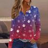 Women's T Shirt Tee Christmas Printed Button Long Sleeve Tunic Daily Weekend Fashion Basic V- Neck Regular Top