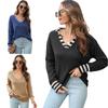 New Striped Lapel Women's Loose Autumn and Winter Long Sleeved Knit Sweater
